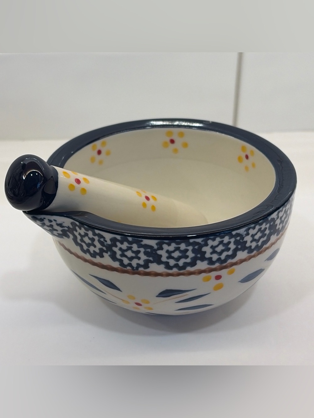 Temp-Tations Blue and Yellow Floral Ceramic Mortar & Pestle